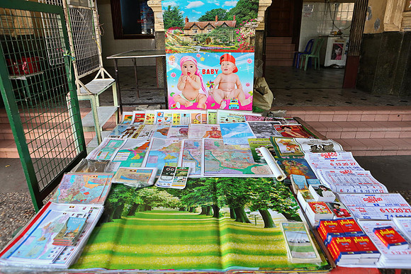 Yangon roadside calendar stall