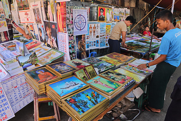 Yangon street corner book stall