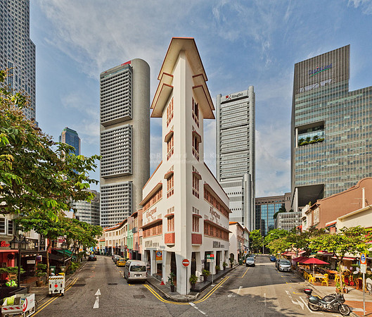 “Rocket" building at the junction of Circular Road and Lorong Telok, Singapore. Designed by Ho Kwong Yew in 1938.