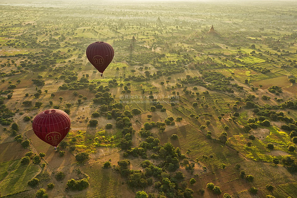 Bagan aerial photo morning landscape hot air balloons